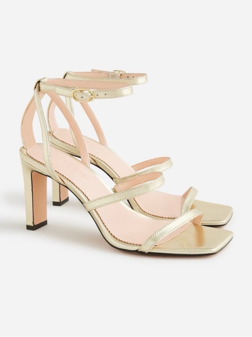 J.Crew Ava Strappy Heels in Metallic Leather